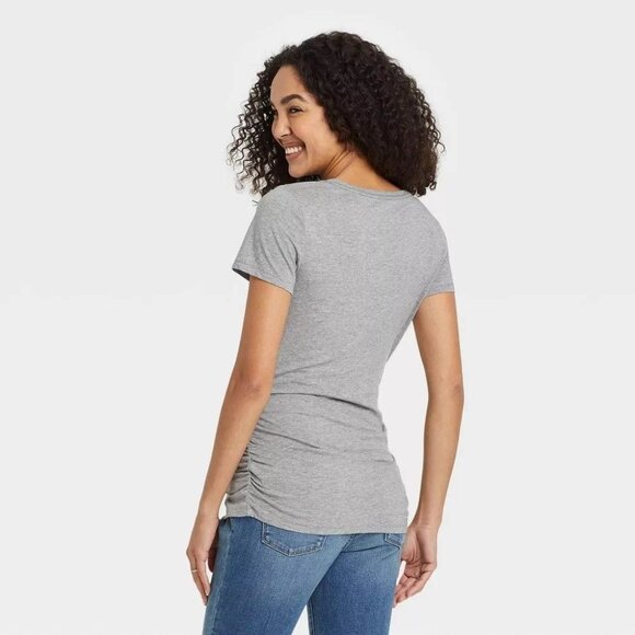 NEW Short Sleeve Fashion V-Neck Maternity T-Shirt - Isabel Maternity - Gray - Picture 7 of 7